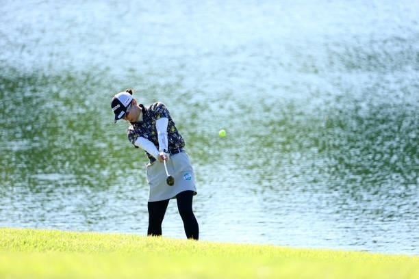 Asuka Ishikawa of Japan hits her second shot on the 18th hole during the second round of the GMO Internet Ladies Samantha Thavasa Global Cup at Eagle...
