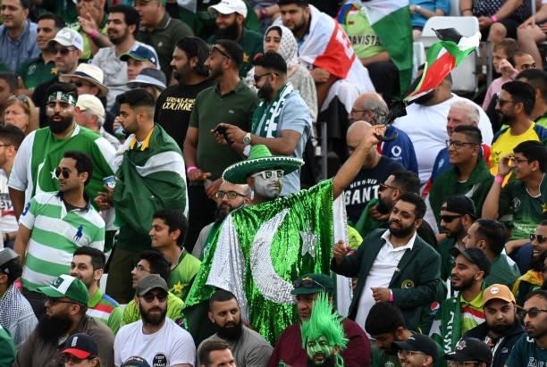 Pakistan fan celebrates during the first Vitality International T20 match between England and Pakistan at Trent Bridge on July 16, 2021 in...