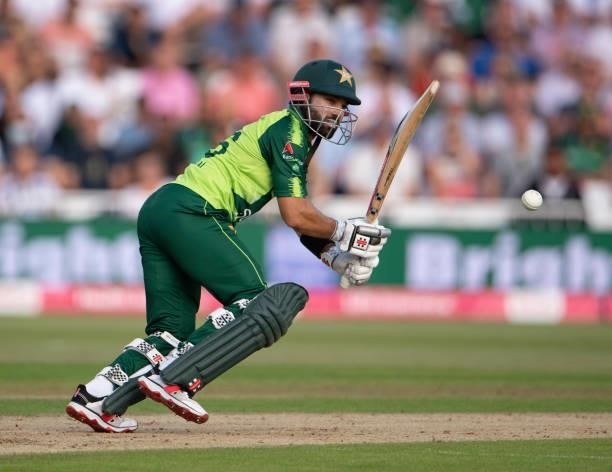 Mohammad Rizwan of Pakistan batting during the 1st T20I between England and Pakistan at Trent Bridge on July 16, 2021 in Nottingham, England.