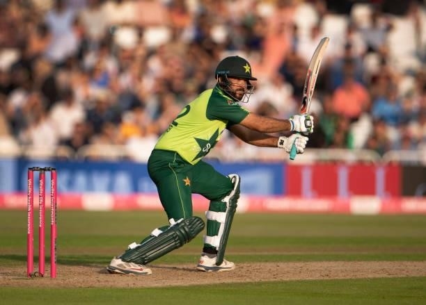 Sohaib Maqsood of Pakistan batting during the 1st T20I between England and Pakistan at Trent Bridge on July 16, 2021 in Nottingham, England.