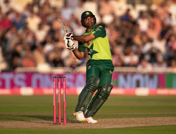 Fakhar Zaman of Pakistan batting during the 1st T20I between England and Pakistan at Trent Bridge on July 16, 2021 in Nottingham, England.