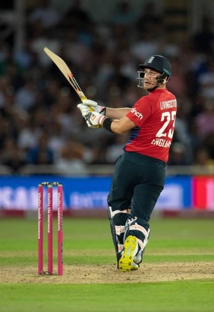 Liam Livingstone of England batting during the 1st T20I between England and Pakistan at Trent Bridge on July 16, 2021 in Nottingham, England.