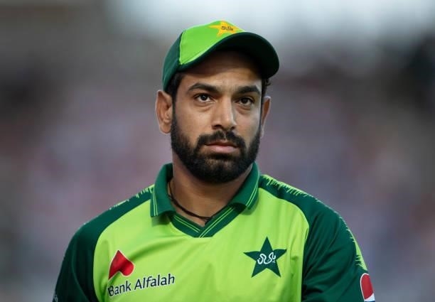 Haris Rauf of Pakistan during the 1st T20I between England and Pakistan at Trent Bridge on July 16, 2021 in Nottingham, England.