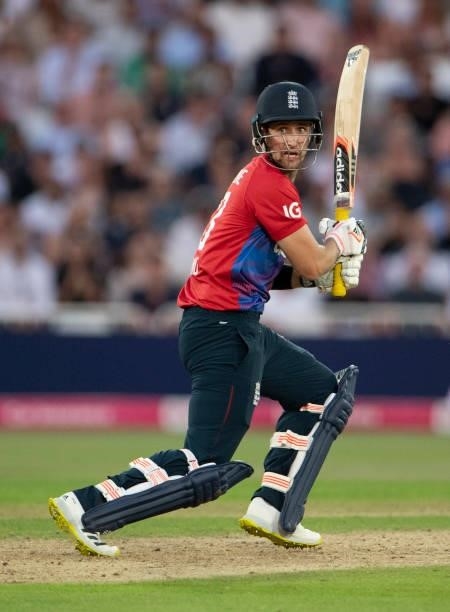 Liam Livingstone of England batting during the 1st T20I between England and Pakistan at Trent Bridge on July 16, 2021 in Nottingham, England.
