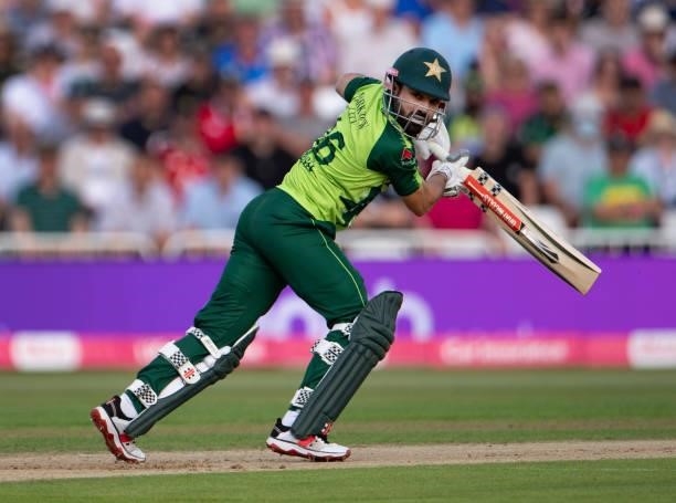 Mohammad Rizwan of Pakistan batting during the 1st T20I between England and Pakistan at Trent Bridge on July 16, 2021 in Nottingham, England.