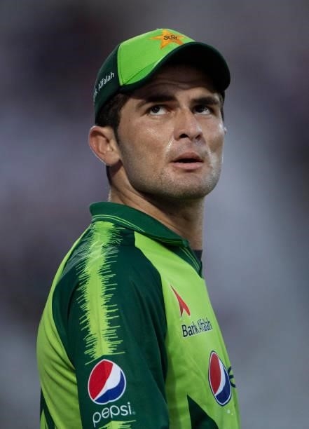 Shaheen Afridi of Pakistan during the 1st T20I between England and Pakistan at Trent Bridge on July 16, 2021 in Nottingham, England.