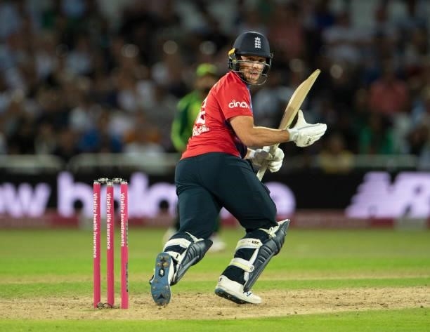 David Willey of England batting during the 1st T20I between England and Pakistan at Trent Bridge on July 16, 2021 in Nottingham, England.