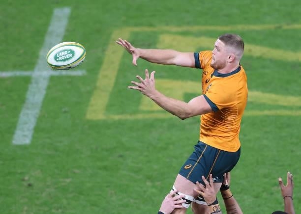 Australia's :achlan Swinton during the International Test Match between the Australian Wallabies and France at Suncorp Stadium on July 17, 2021 in...