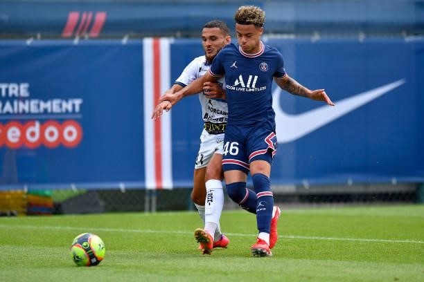 Samuel Noireau of Paris Saint-Germain fights for possession during the friendly match between Paris Saint-Germain and FC Chambly at Ooredoo Center on...