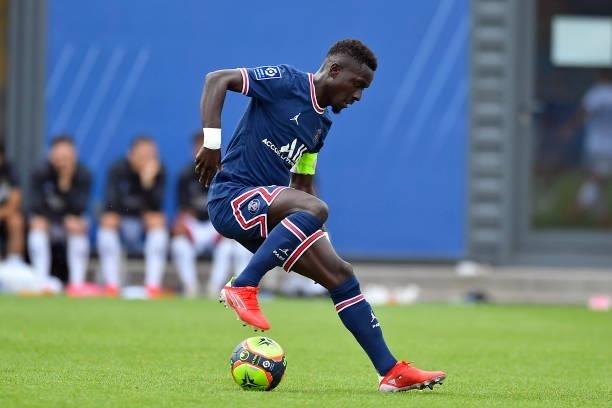 Idrissa Gueye of Paris Saint-Germain runs with the ball during the friendly match between Paris Saint-Germain and FC Chambly at Ooredoo Center on...
