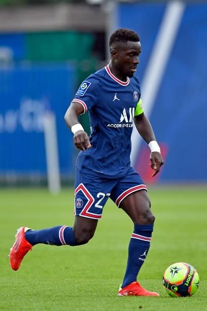 Idrissa Gueye of Paris Saint-Germain runs with the ball during the friendly match between Paris Saint-Germain and FC Chambly at Ooredoo Center on...