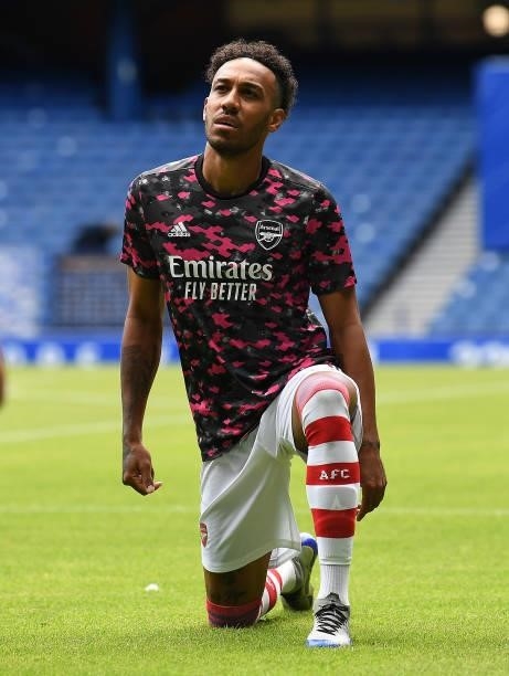 Pierre-Emerick Aubameyang of Arsenal before the pre season match between Glasgow Rangers and Arsenal at Ibrox Stadium on July 17, 2021 in Glasgow,...