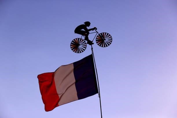French Flag during the 108th Tour de France 2021, Stage 20 a 30,8km Individual Time Trial Stage from Libourne to Saint-Emilion 75m / Silhouette /...