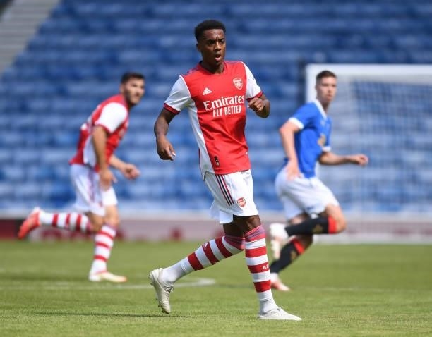 Joe Willock of Arsenal during the pre season friendly between Rangers and Arsenal at Ibrox Stadium on July 17, 2021 in Glasgow, Scotland.