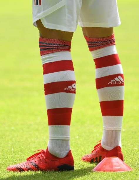 Arsenal socks before during the pre season match between Glasgow Rangers and Arsenal at Ibrox Stadium on July 17, 2021 in Glasgow, Scotland.