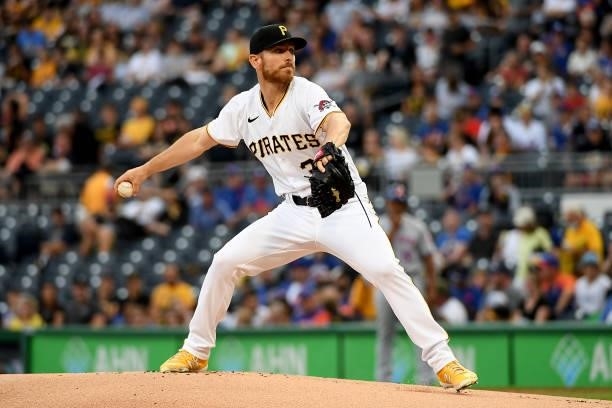 Chad Kuhl of the Pittsburgh Pirates in action during the game against the New York Mets at PNC Park on July 16, 2021 in Pittsburgh, Pennsylvania.