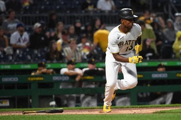 Ke'Bryan Hayes of the Pittsburgh Pirates in action during the game against the New York Mets at PNC Park on July 16, 2021 in Pittsburgh, Pennsylvania.