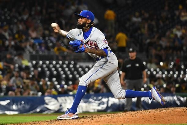 Miguel Castro of the New York Mets in action during the game against the Pittsburgh Pirates at PNC Park on July 16, 2021 in Pittsburgh, Pennsylvania.