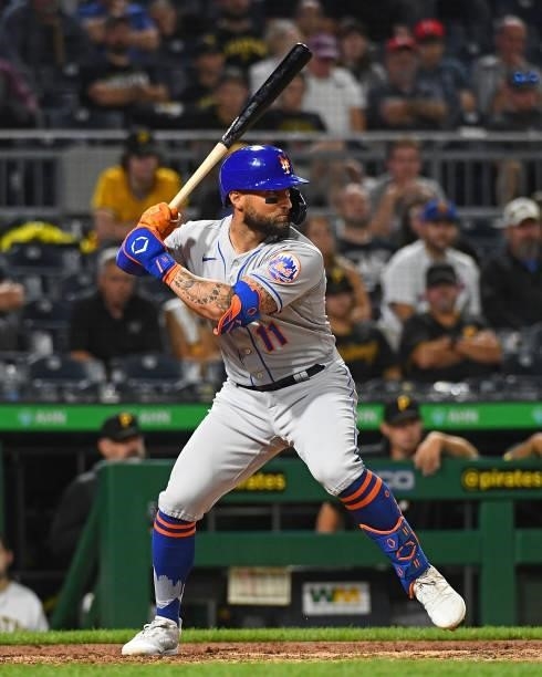 Kevin Pillar of the New York Mets in action during the game against the Pittsburgh Pirates at PNC Park on July 16, 2021 in Pittsburgh, Pennsylvania.