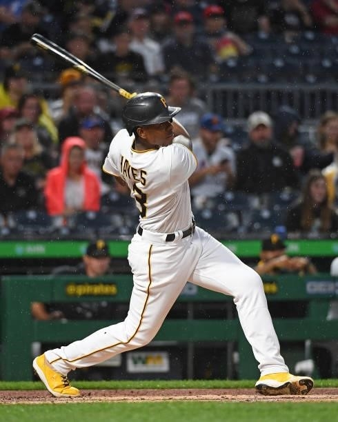 Ke'Bryan Hayes of the Pittsburgh Pirates in action during the game against the New York Mets at PNC Park on July 16, 2021 in Pittsburgh, Pennsylvania.