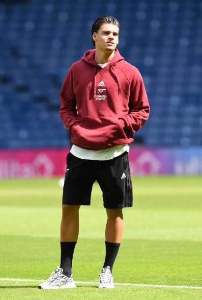 Omar Rekik of Arsenal before the pre season match between Glasgow Rangers and Arsenal at Ibrox Stadium on July 17, 2021 in Glasgow, Scotland.