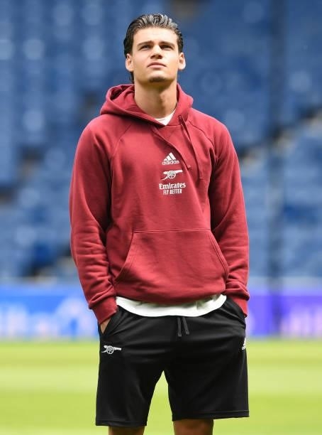 Omar Rekik of Arsenal before the pre season match between Glasgow Rangers and Arsenal at Ibrox Stadium on July 17, 2021 in Glasgow, Scotland.