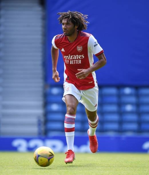 Mo Elneny of Arsenal during the pre season friendly between Rangers and Arsenal at Ibrox Stadium on July 17, 2021 in Glasgow, Scotland.
