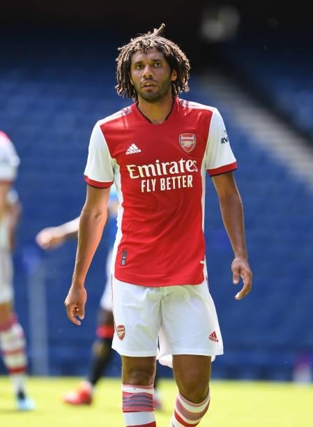 Mo Elneny of Arsenal during the pre season friendly between Rangers and Arsenal at Ibrox Stadium on July 17, 2021 in Glasgow, Scotland.