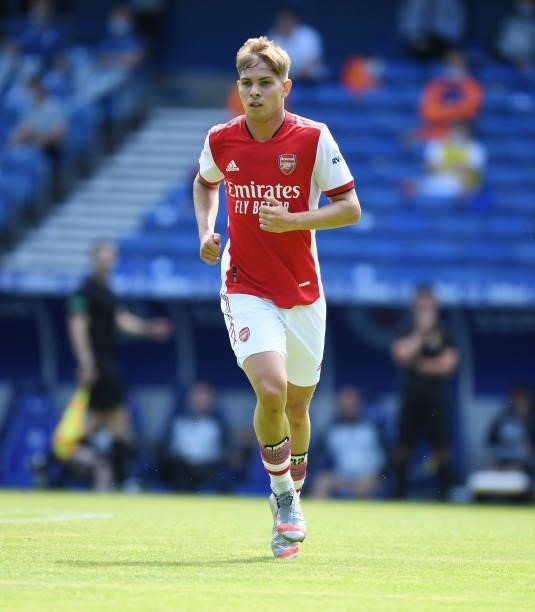 Emile Smith Rowe of Arsenal during the pre season friendly between Rangers and Arsenal at Ibrox Stadium on July 17, 2021 in Glasgow, Scotland.
