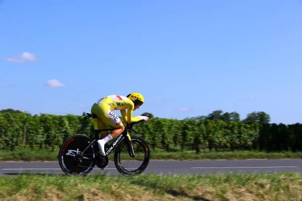 Tadej Pogačar of Slovenia and UAE-Team Emirates yellow leader jersey during the 108th Tour de France 2021, Stage 20 a 30,8km Individual Time Trial...