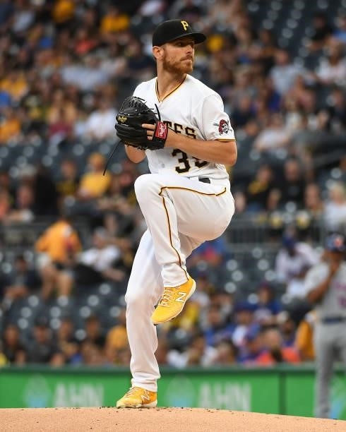 Chad Kuhl of the Pittsburgh Pirates in action during the game against the New York Mets at PNC Park on July 16, 2021 in Pittsburgh, Pennsylvania.