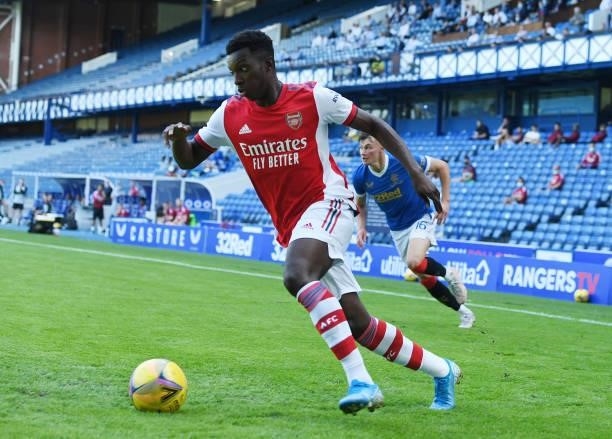 Eddie Nketaih of Arsenal during the pre season friendly between Rangers and Arsenal at Ibrox Stadium on July 17, 2021 in Glasgow, Scotland.