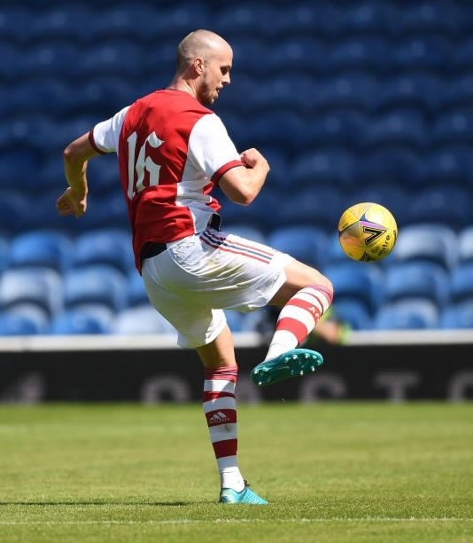 Rob Holding of Arsenal during the pre season friendly between Rangers and Arsenal at Ibrox Stadium on July 17, 2021 in Glasgow, Scotland.