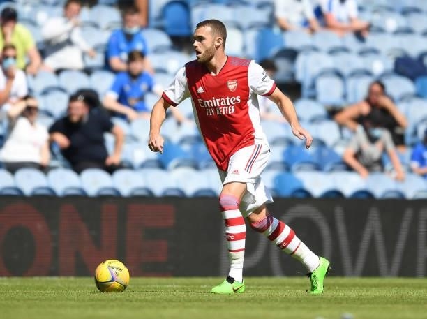 Calum Chambers of Arsenal during the pre season friendly between Rangers and Arsenal at Ibrox Stadium on July 17, 2021 in Glasgow, Scotland.