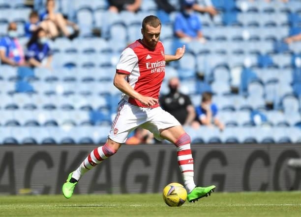 Calum Chambers of Arsenal during the pre season friendly between Rangers and Arsenal at Ibrox Stadium on July 17, 2021 in Glasgow, Scotland.