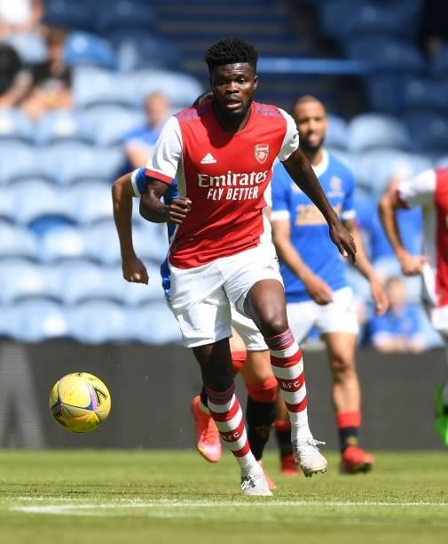 Thomas Partey of Arsenal during the pre season friendly between Rangers and Arsenal at Ibrox Stadium on July 17, 2021 in Glasgow, Scotland.