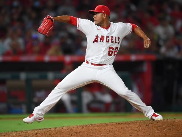 Jose Quintana of the Los Angeles Angels pitches in the game against the Seattle Mariners at Angel Stadium of Anaheim on July 16, 2021 in Anaheim,...