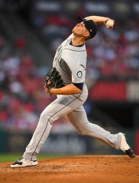 Chris Flexen of the Seattle Mariners pitches during the game against the Los Angeles Angels at Angel Stadium of Anaheim on July 16, 2021 in Anaheim,...