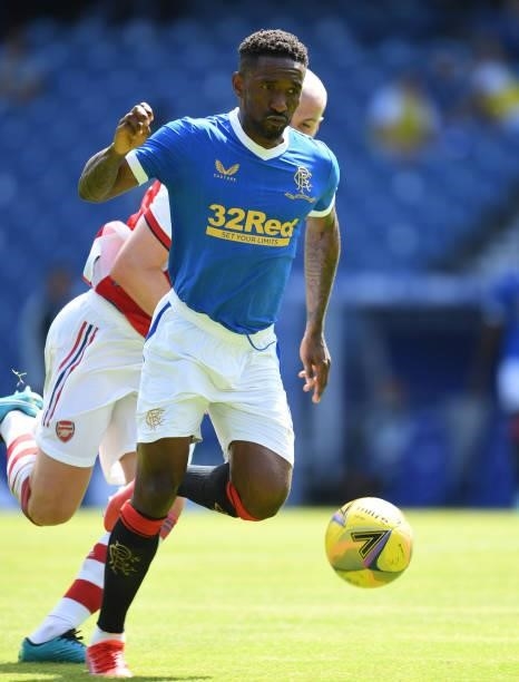 Jermaine Defoe of Rangers during the pre season friendly between Rangers and Arsenal at Ibrox Stadium on July 17, 2021 in Glasgow, Scotland.