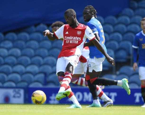 Nicolas Pepe of Arsenal during the pre season friendly between Rangers and Arsenal at Ibrox Stadium on July 17, 2021 in Glasgow, Scotland.