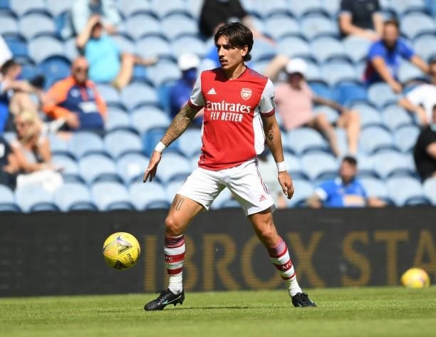 Hector Bellerin of Arsenal during the pre season friendly between Rangers and Arsenal at Ibrox Stadium on July 17, 2021 in Glasgow, Scotland.