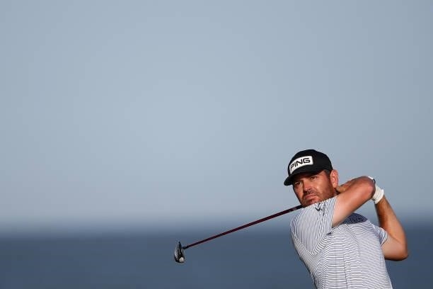 Louis Oosthuizen of South Africa plays his shot from the 13th tee during Day Three of The 149th Open at Royal St George’s Golf Club on July 17, 2021...