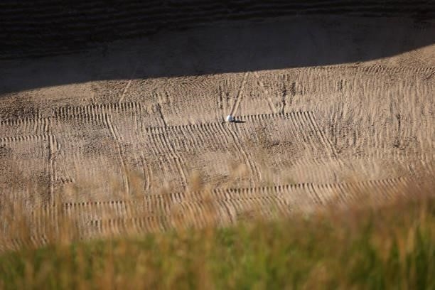 Detailed view of a ball in a bunker during Day Three of The 149th Open at Royal St George’s Golf Club on July 17, 2021 in Sandwich, England.
