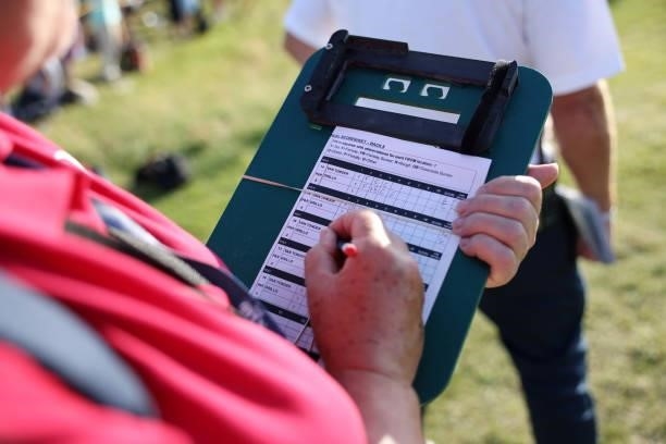 General view of a scorecard during Day Three of The 149th Open at Royal St George’s Golf Club on July 17, 2021 in Sandwich, England.