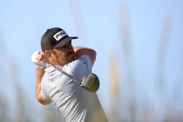 Louis Oosthuizen of South Africa plays his shot from the tenth tee during Day Three of The 149th Open at Royal St George’s Golf Club on July 17, 2021...