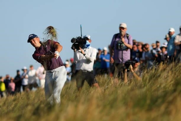 Jordan Spieth of United States plays a shot during Day Three of The 149th Open at Royal St George’s Golf Club on July 17, 2021 in Sandwich, England.