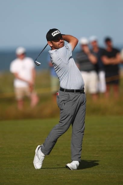 Louis Oosthuizen of South Africa plays a shot on the eighth hole during Day Three of The 149th Open at Royal St George’s Golf Club on July 17, 2021...