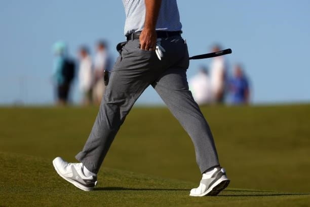 Detailed view as Louis Oosthuizen of South Africa walks during Day Three of The 149th Open at Royal St George’s Golf Club on July 17, 2021 in...