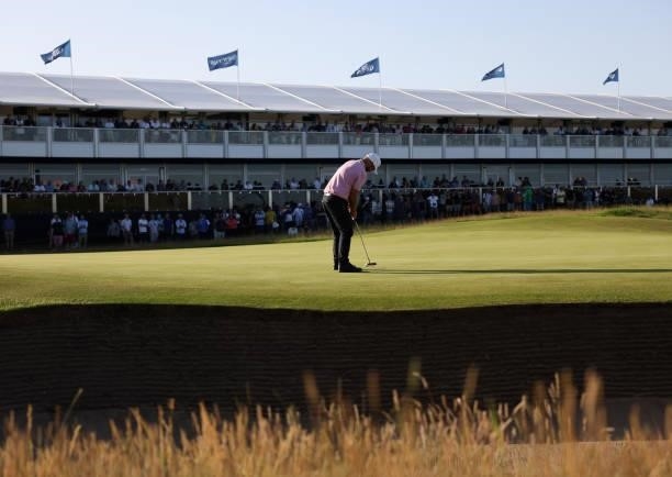 Andy Sullivan of England putts on 16th green during Day Three of The 149th Open at Royal St George’s Golf Club on July 17, 2021 in Sandwich, England.