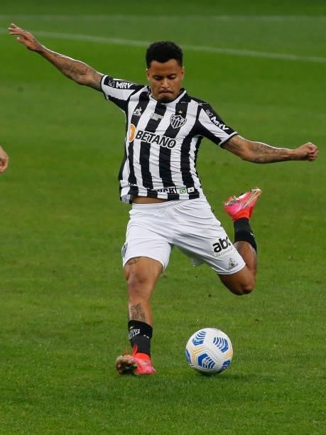 Allan of Atletico Mineiro kicks the ball during a match between Corinthians and Atletico Mineiro as part of Brasileirao 2021 at Arena Corinthians...